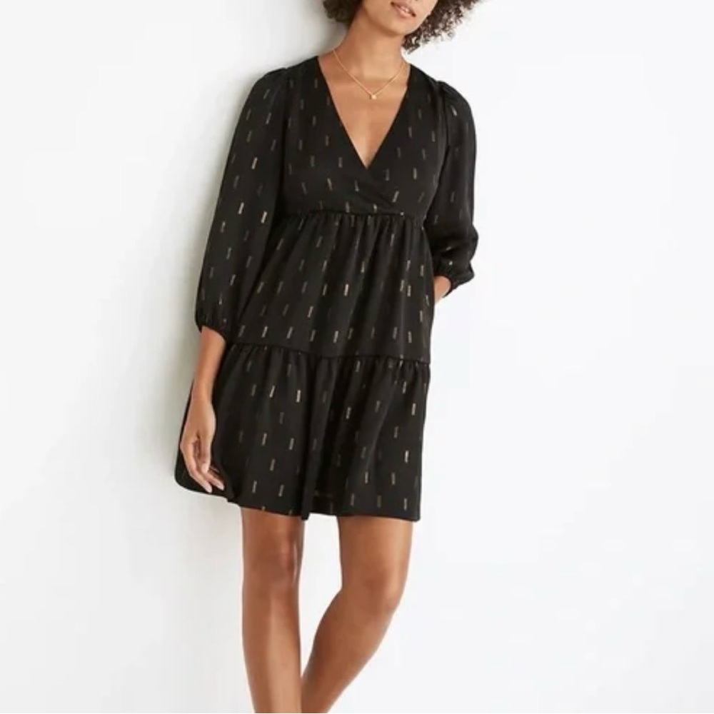 MADEWELL Metallic Jacquard Faux-WrapTiered Babydoll Mini Dress Women's Petite/S